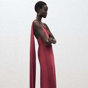 Mango Asymmetrical Satin Scarf Dress